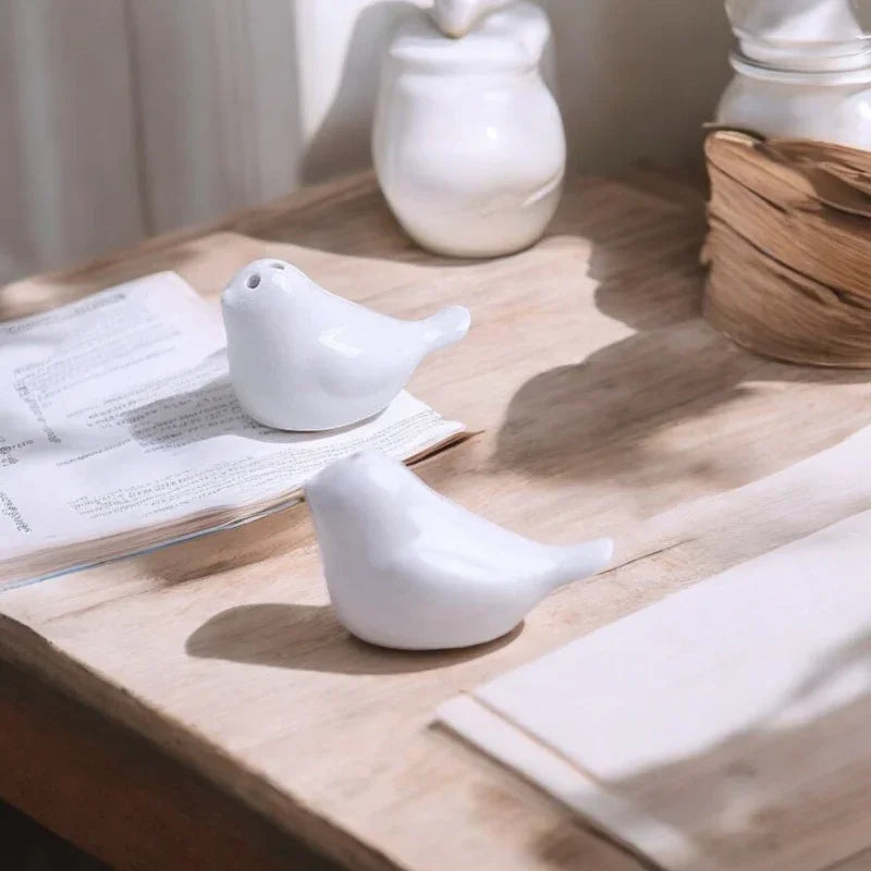 Salt & Pepper Shaker Set French White Bird Design - 12.2cm x 5cm x 4cm