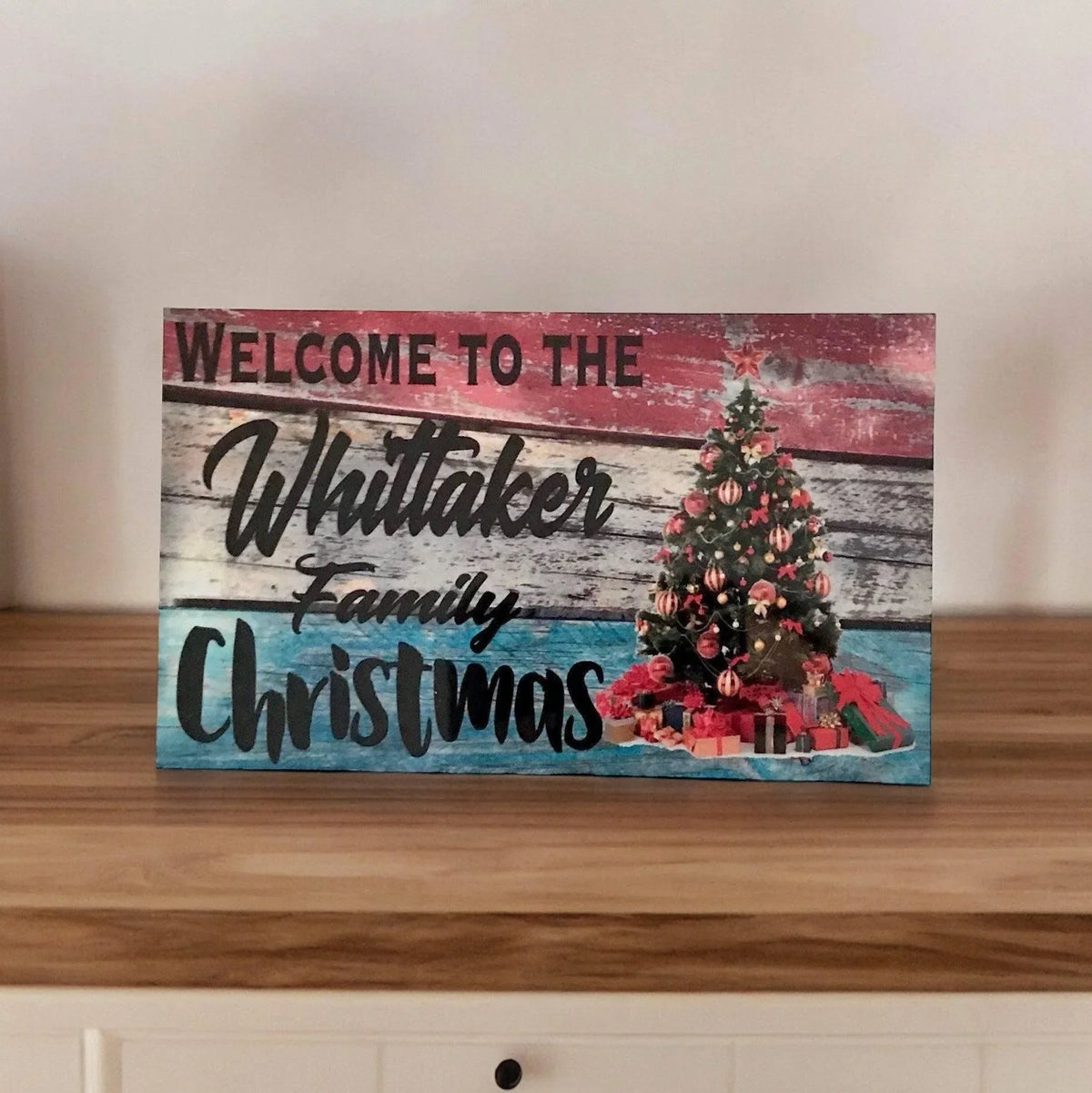 Welcome To Your Family Name Christmas Vintage Custom Sign - The Renmy Store Homewares & Gifts