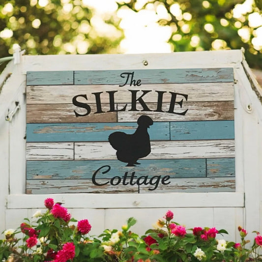 Silkie Chicken Cottage Blue Timber Style Sign - The Renmy Store Homewares & Gifts