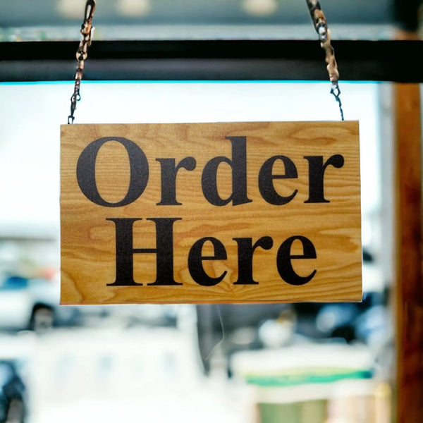 Order Here - Pick Up Here Rectangular Wooden Sign Sign Set - UK
