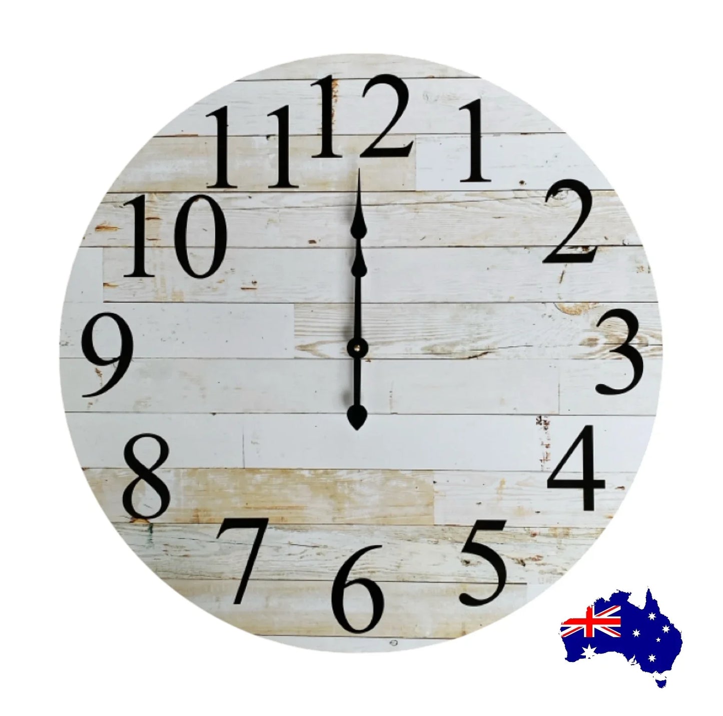 Clock Wall Rustic White Wash Timber 30cm 60cm Aussie Made - The Renmy Store Homewares & Gifts