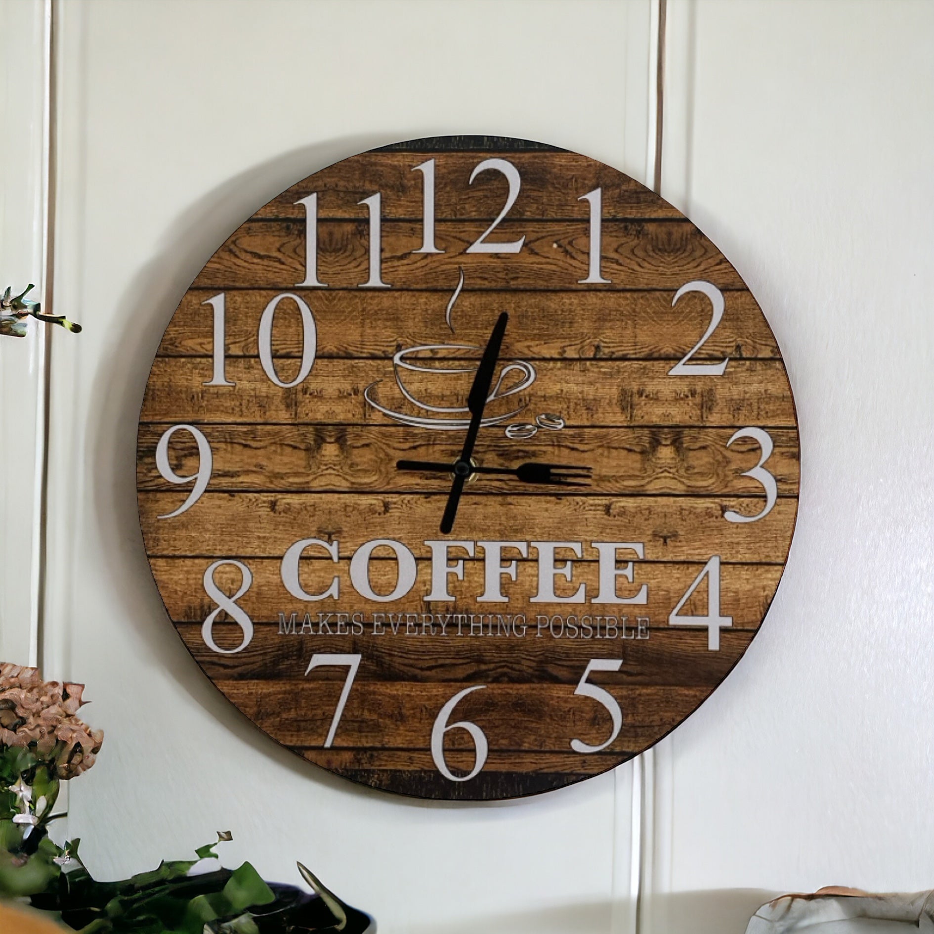 Clock Wall Rustic Wood Coffee Aussie Made - Limited Edition - The Renmy Store Homewares & Gifts 