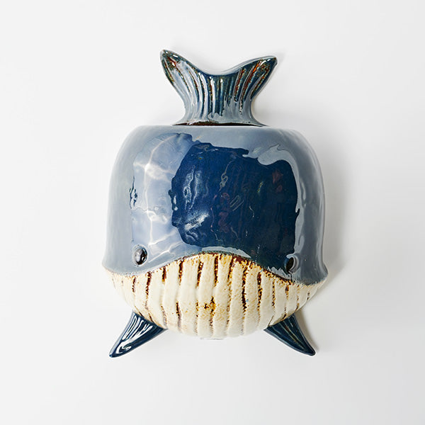 Whale Wall Planter | Blue Glazed Ceramic Plant Pot | 23cm