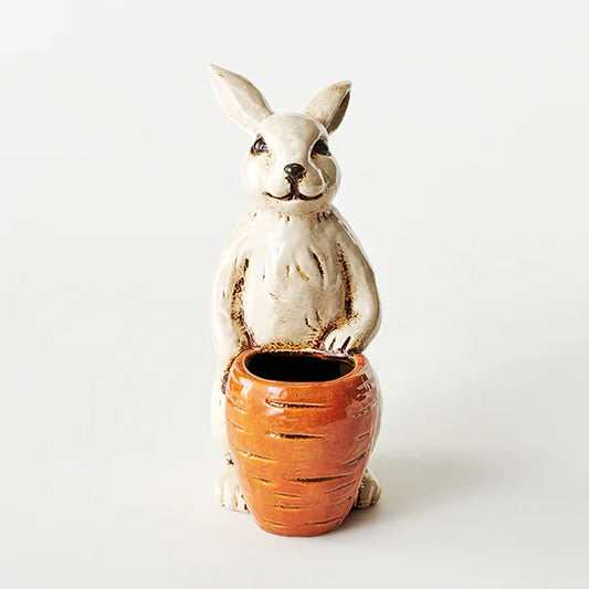 Pot Planter Rabbit Carrot Ceramic Garden