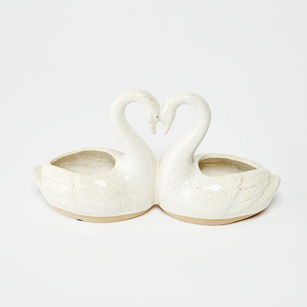 Swan Planter | Cream Ceramic Double Swan Plant Pot | 26cm
