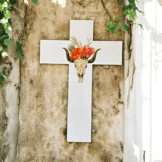 Cross Cow Skull Floral Boho Home Garden Wall Decoration - The Renmy Store Homewares & Gifts