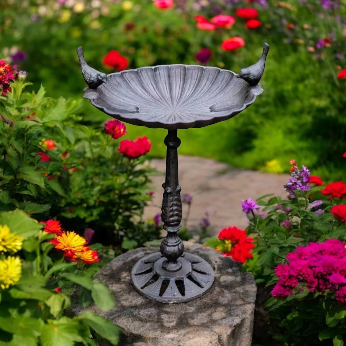 Rustic Bird Bath Feeder Heavy Cast Iron Garden - The Renmy Store Homewares & Gifts