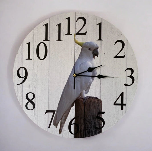 Clock Wall Bird Cockatoo 30cm 60cm Aussie Made - The Renmy Store Homewares & Gifts