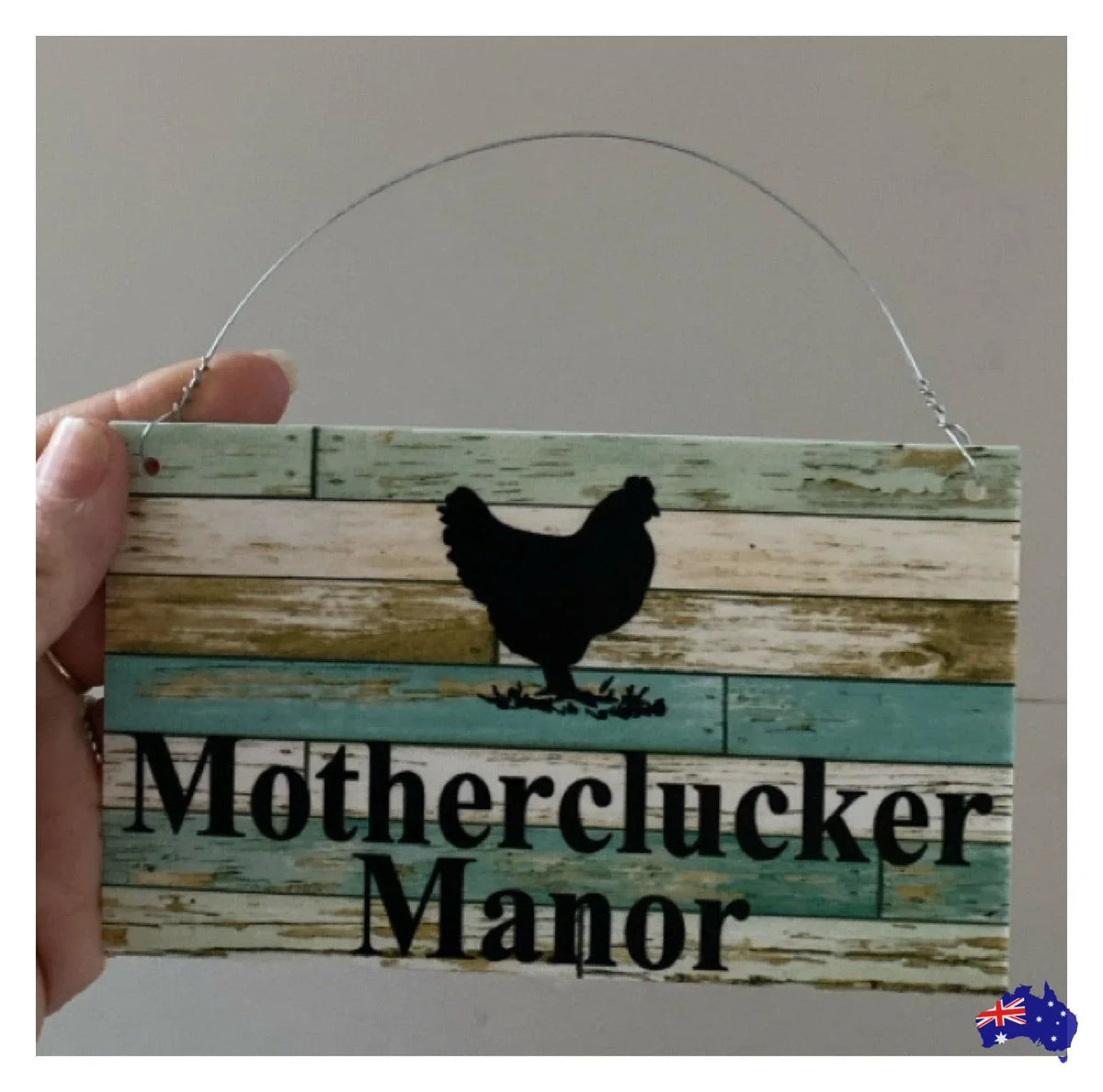 Chicken Hen Custom Personalised Sign Rustic Blue - The Renmy Store Homewares & Gifts