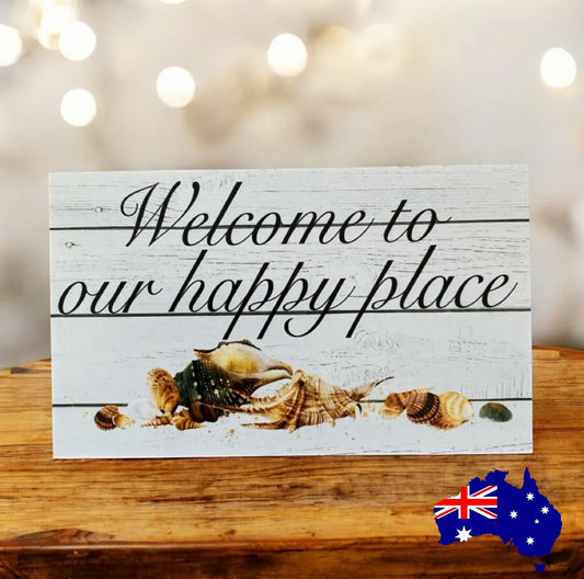 Welcome To Our Happy Place Coastal Shells Sign - The Renmy Store Homewares & Gifts
