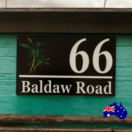 Personalised Street Number Address Letter Box Palm Tree Black House Custom Sign - The Renmy Store Homewares & Gifts
