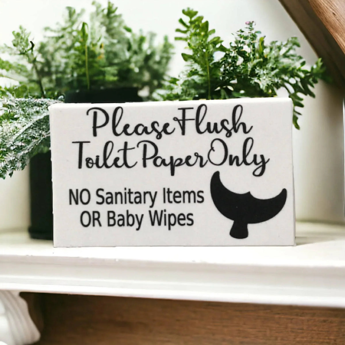 Toilet Paper Only No Sanitary Baby Wipes Whale White Sign - The Renmy Store Homewares & Gifts