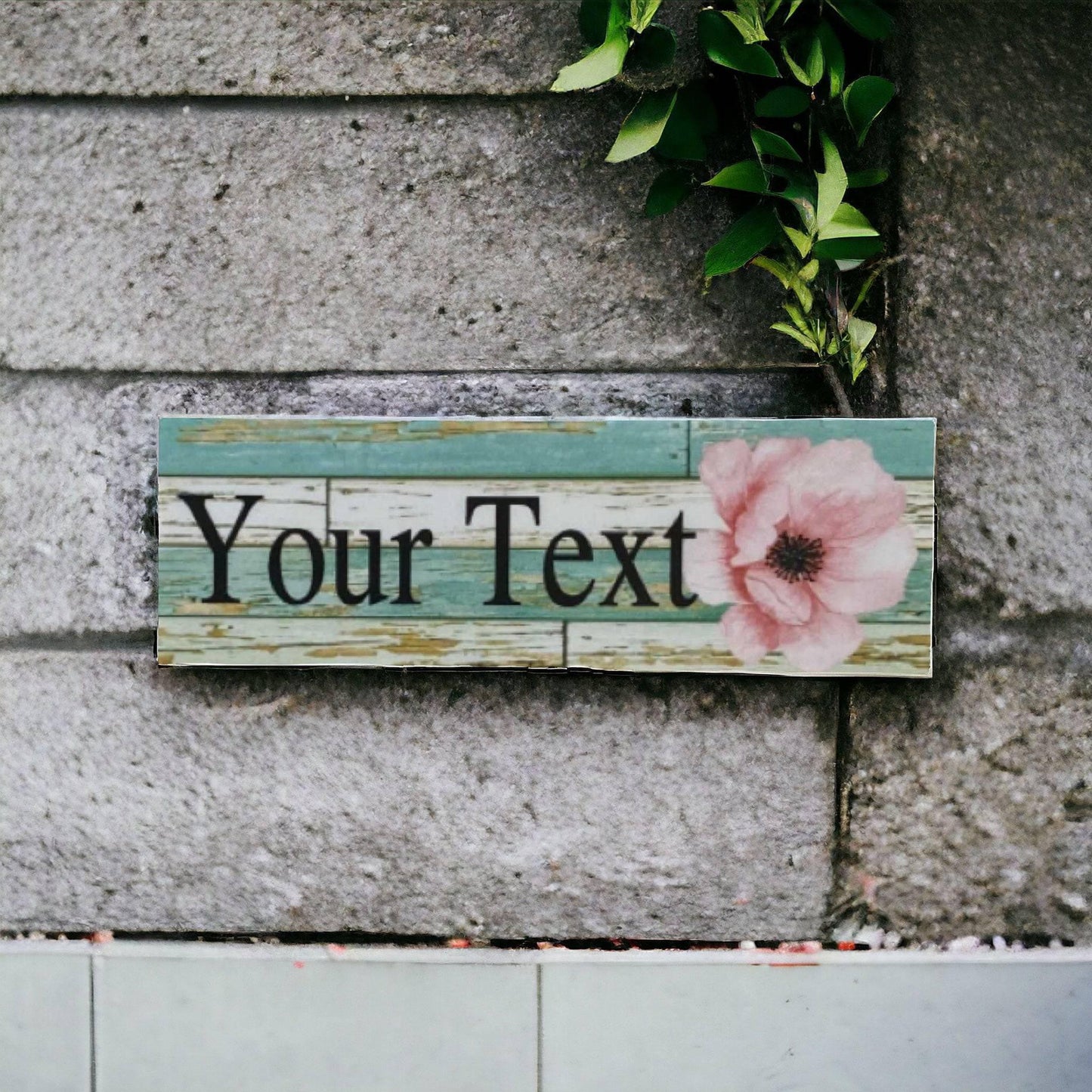 Flower Pink Custom Personalised Rustic Blue Sign - The Renmy Store Homewares & Gifts