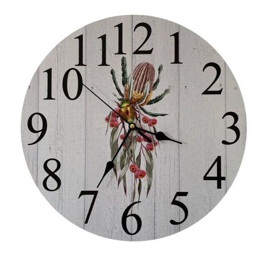 Clock Wall Banksia Gum Flowers Beetle 30cm or 60cm Aussie Made - The Renmy Store Homewares & Gifts
