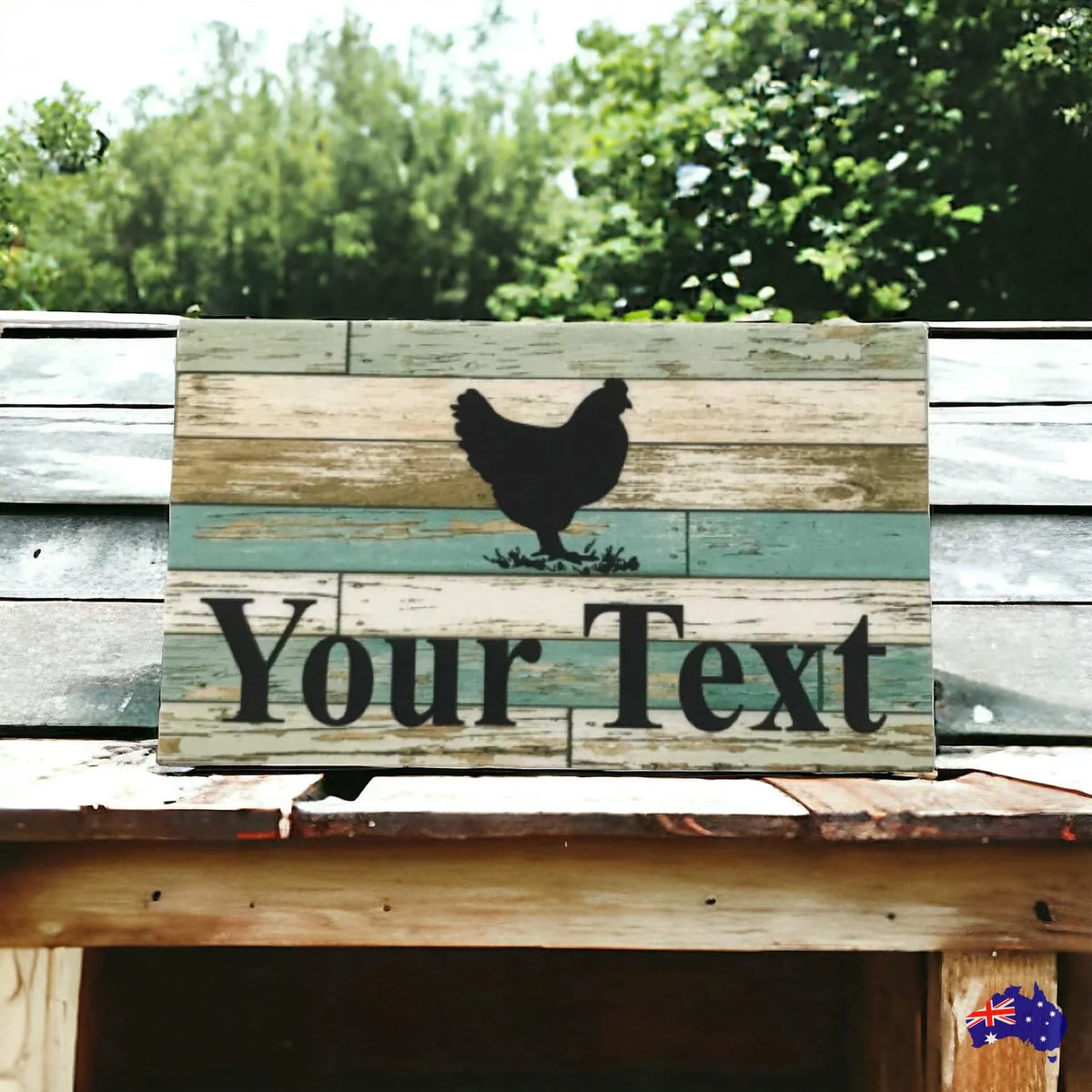 Chicken Hen Custom Personalised Sign Rustic Blue - The Renmy Store Homewares & Gifts