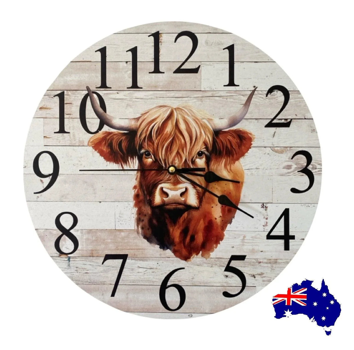 Clock Wall Cow Highland 30cm or 60cm Aussie Made - The Renmy Store Homewares & Gifts