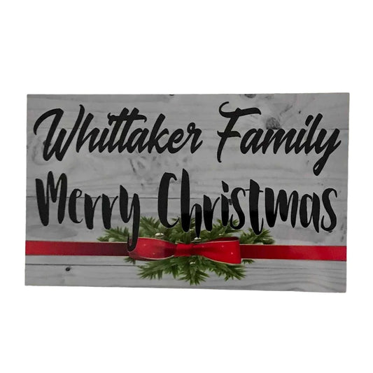 Merry Christmas Family Grey Vintage Custom Personalised Sign - The Renmy Store Homewares & Gifts