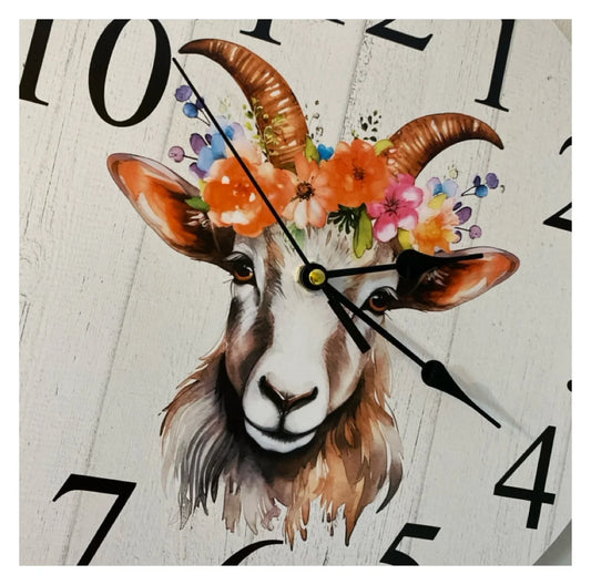 Clock Wall Goat Floral Pink Orange 30cm or 60cm Aussie Made
