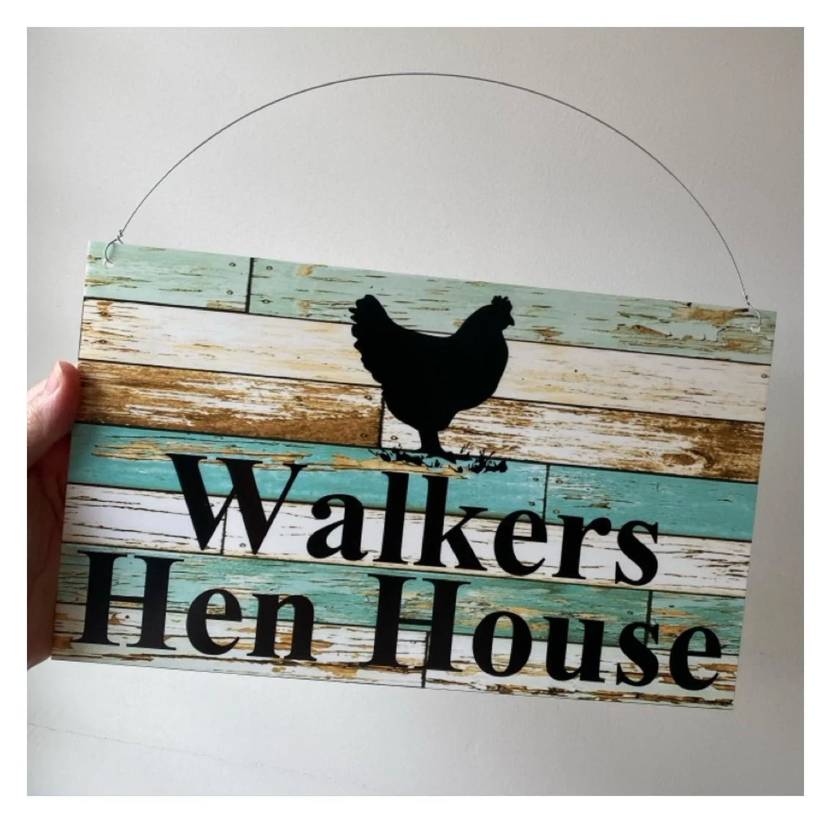 Chicken Hen Custom Personalised Sign Rustic Blue - The Renmy Store Homewares & Gifts