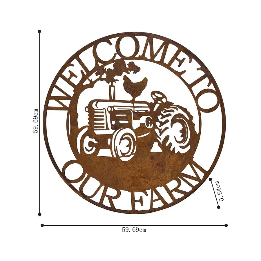 Welcome To Our Farm Chicken Tractor Wall Art Metal Sign