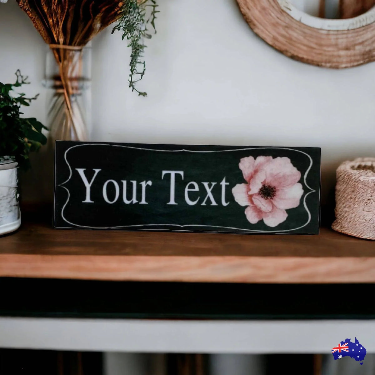 Custom Personalised Vintage Black Pink Flower Sign - The Renmy Store Homewares & Gifts