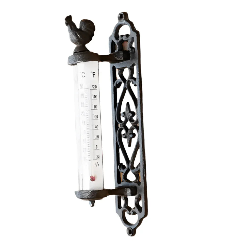 Thermometer Wall Mounted Rooster Cast Iron Rustic - The Renmy Store Homewares & Gifts