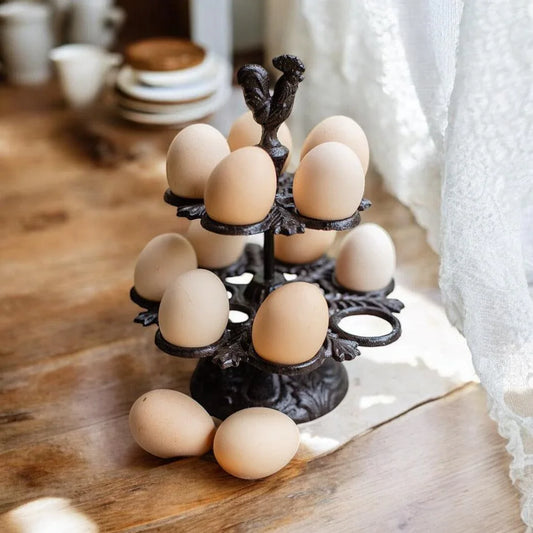 Egg Holder Rack Cast Iron Rooster Country - The Renmy Store Homewares & Gifts