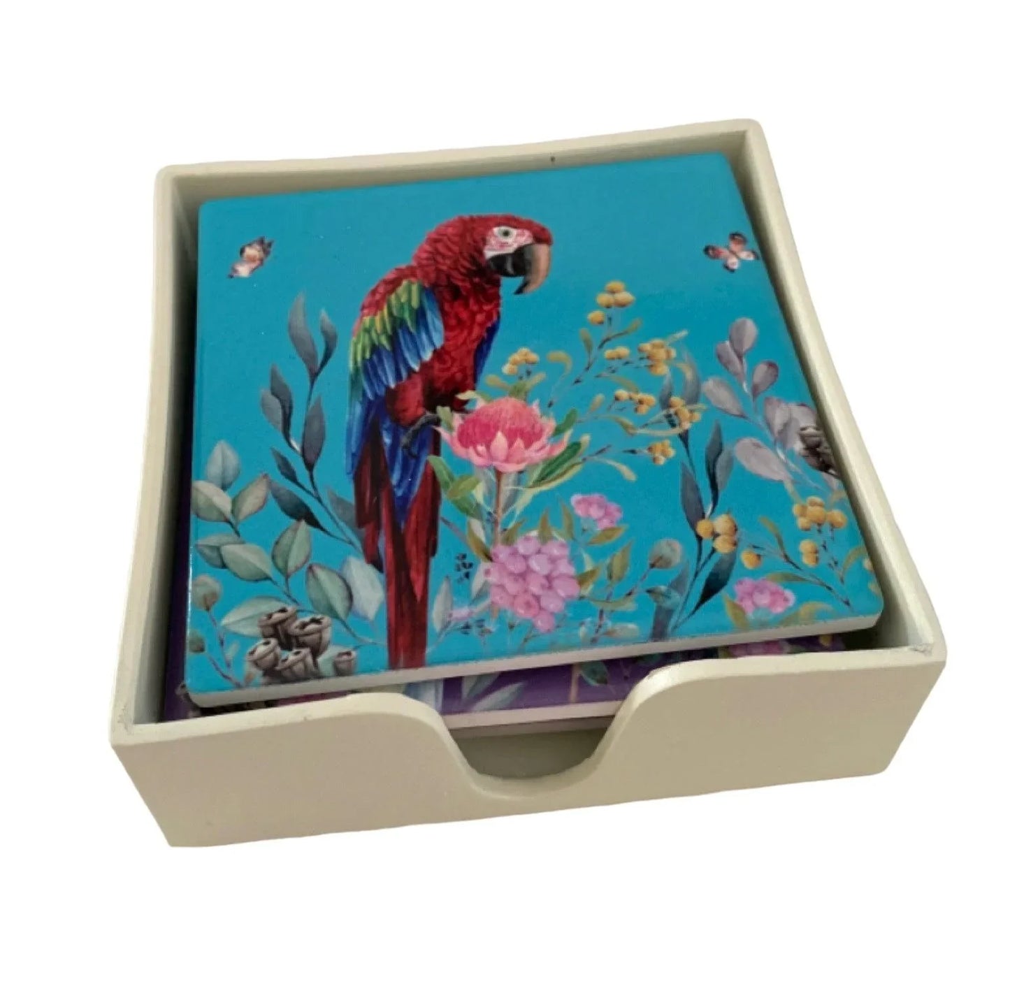 Coasters Set of 4 Kookaburra Cockatoo Kingfisher Parrot - The Renmy Store Homewares & Gifts