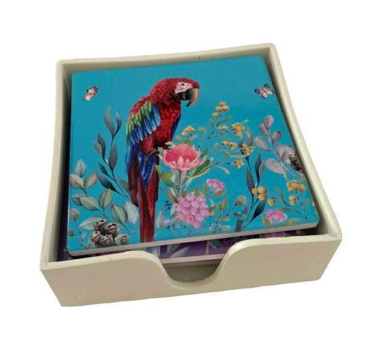 Coasters Set of 4 Kookaburra Cockatoo Kingfisher Parrot - The Renmy Store Homewares & Gifts