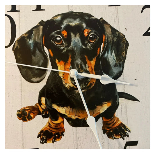 Clock Wall Dachshund Black Tan 30cm 60cm Aussie Made