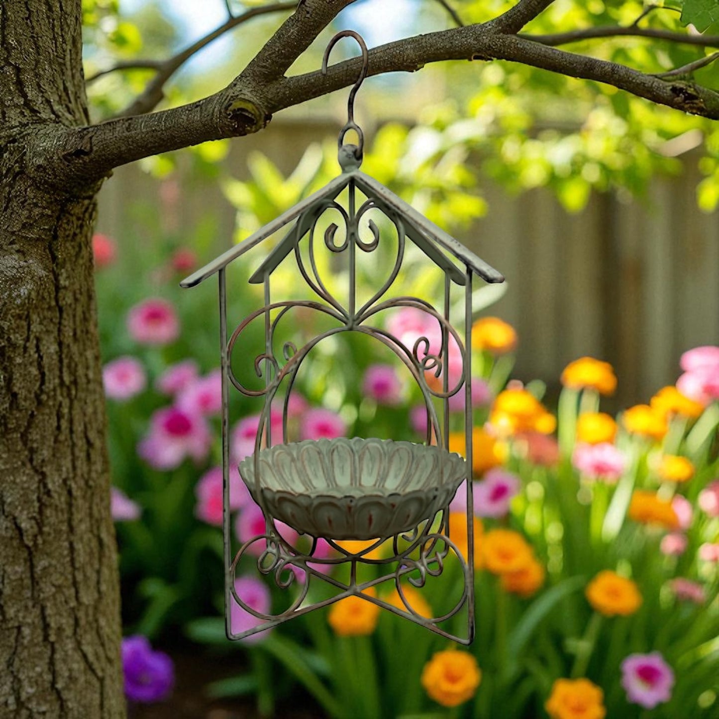 Bird Feeder Hanging Metal Cottage Garden