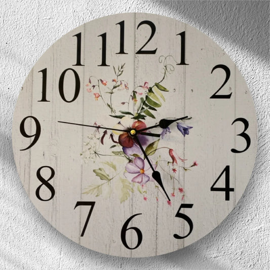 Clock Wall Flower Pansy Purple 30cm or 60cm Aussie Made - The Renmy Store Homewares & Gifts