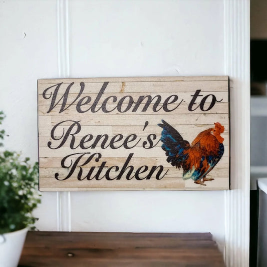 Kitchen Rooster Welcome Custom Personalised Sign - The Renmy Store Homewares & Gifts