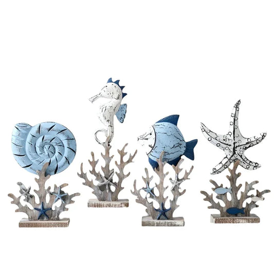 Seahorse Starfish Shell Fish Coastal Wood Ornaments - The Renmy Store Homewares & Gifts