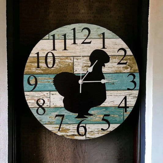 Clock Wall Silkie Chicken Country Aussie Made - The Renmy Store Homewares & Gifts