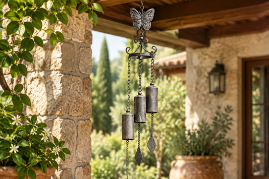 85cm butterfly wind chime beside a villa veranda