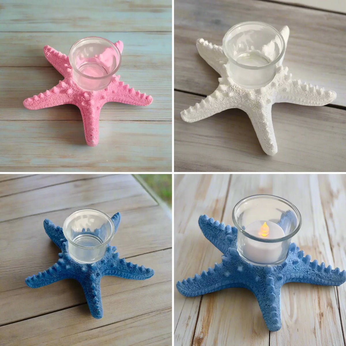 Starfish Candle Holder Coastal White Blue or Pink - The Renmy Store Homewares & Gifts