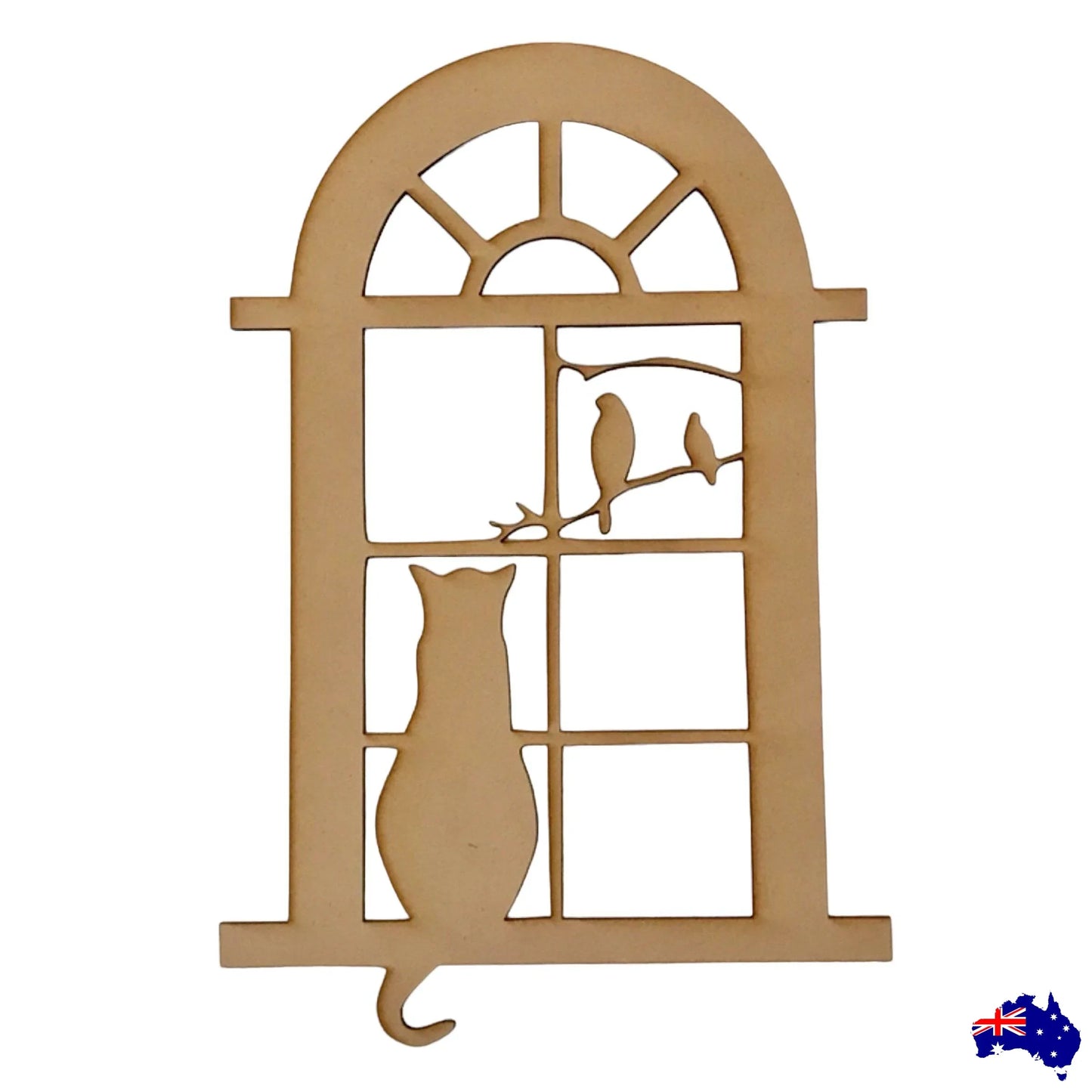 Window with Birds & Cat MDF Shape DIY Raw Cut Out Art Craft Decor - The Renmy Store Homewares & Gifts