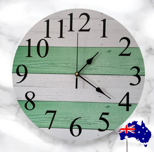Clock Wall Sage Lime Green Wood Rustic 30cm 60cm Aussie Made - The Renmy Store Homewares & Gifts