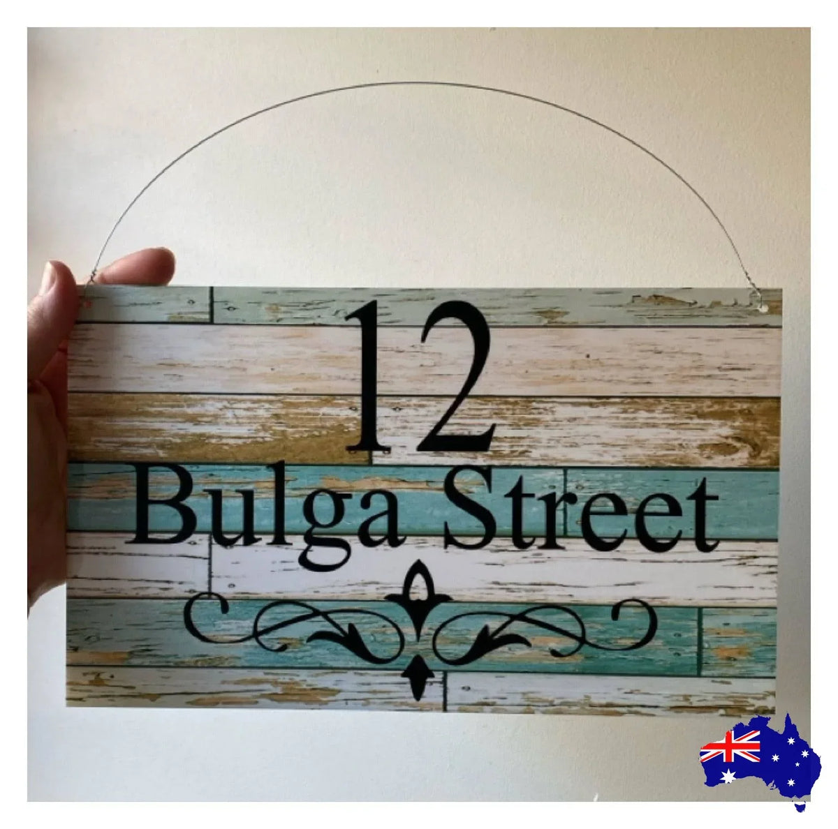 Personalised Street Number Address House Rustic Blue Sign - The Renmy Store Homewares & Gifts