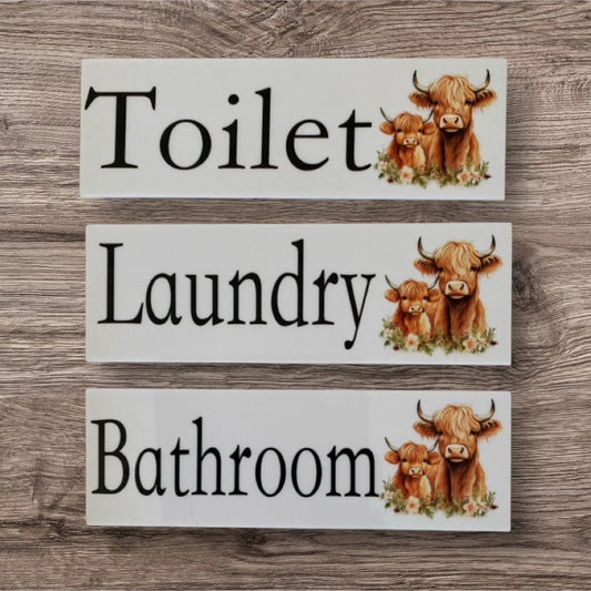 Highland Cow Toilet Laundry Bathroom Door Sign - The Renmy Store Homewares & Gifts