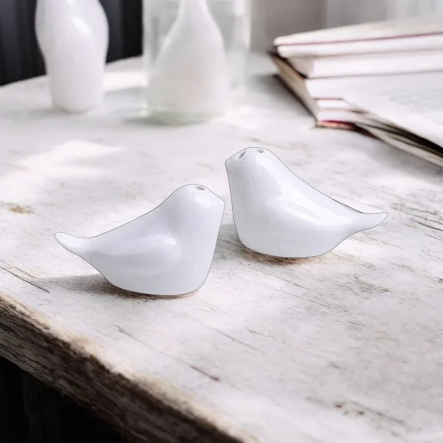 Salt & Pepper Shaker Set French White Bird Design - 12.2cm x 5cm x 4cm