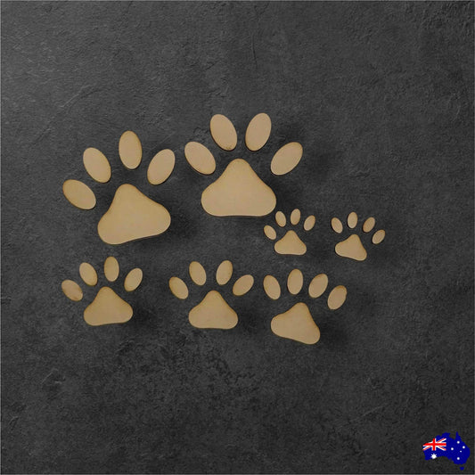 Paw Print Set of 7 Dog DIY Raw MDF Timber - The Renmy Store Homewares & Gifts