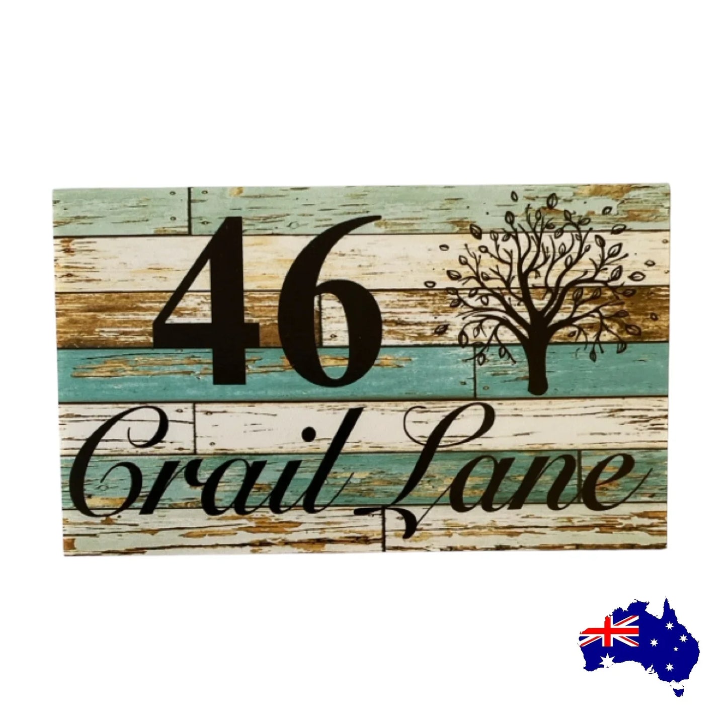 Personalised Street Number Address House Rustic Blue Tree Sign