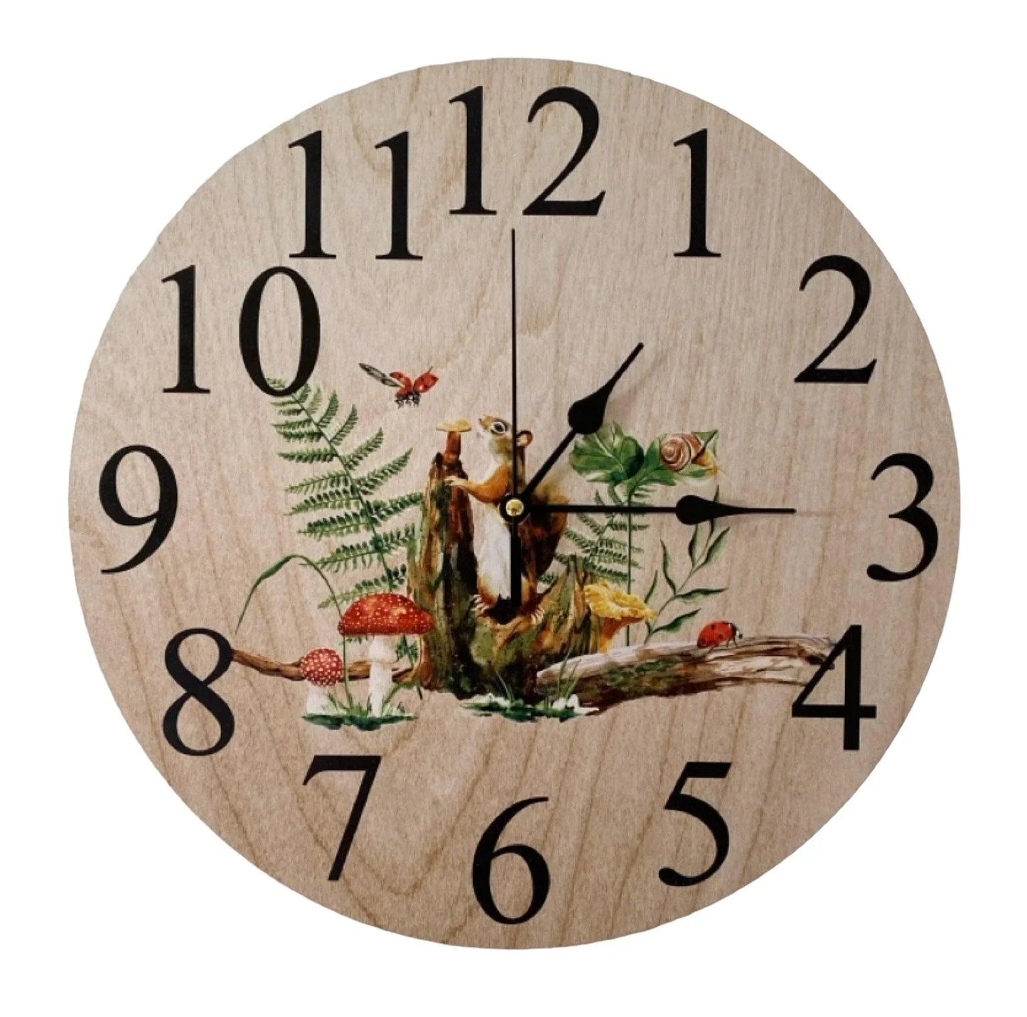 Clock Wall Squirrel Lady Beetle Snail Mushroom Aussie Made - The Renmy Store Homewares & Gifts