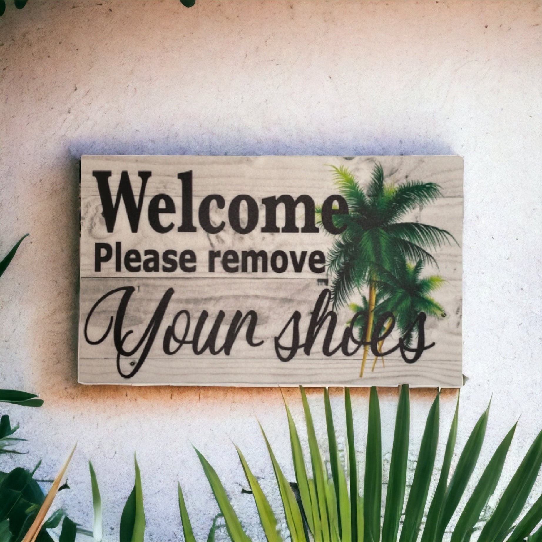 Welcome Remove Shoes with Palm Trees Sign - The Renmy Store Homewares & Gifts 
