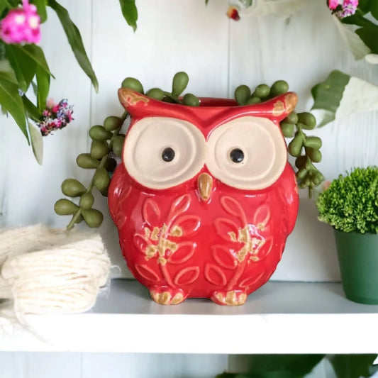 Plant Pot Planter Owl Red - The Renmy Store Homewares & Gifts
