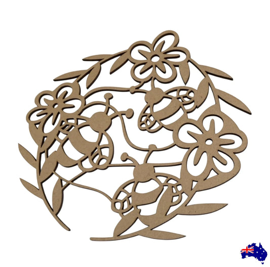 Bee Flower Floral Art Plywood MDF Laser Cut