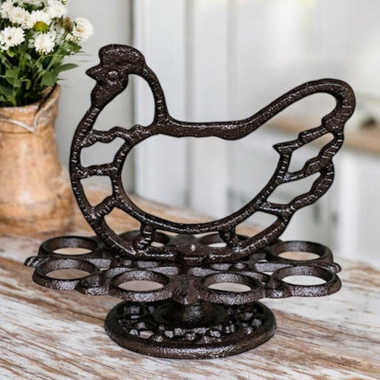 Egg Holder Rack Cast Iron Chicken Hen Country - The Renmy Store Homewares & Gifts