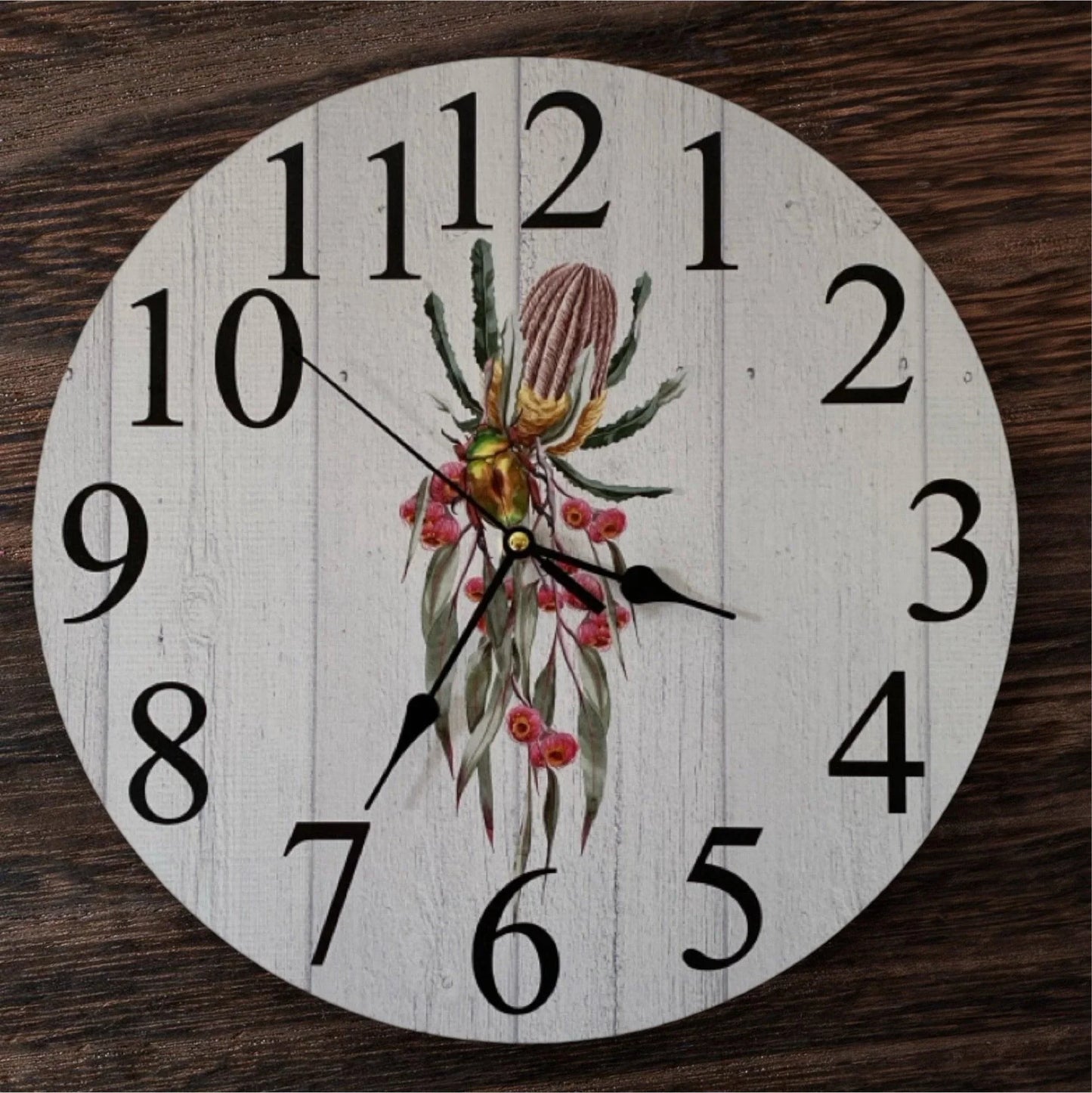 Clock Wall Banksia Gum Flowers Beetle 30cm or 60cm Aussie Made - The Renmy Store Homewares & Gifts